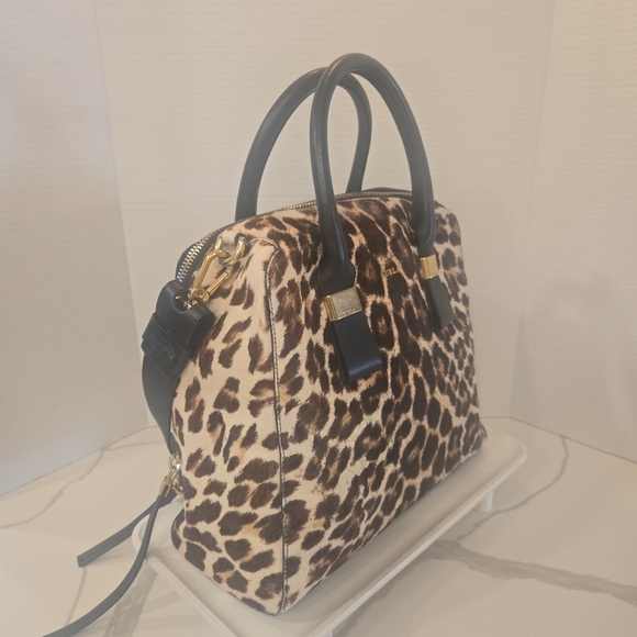 Furla Pony Style Calf Hair Leather Leopard Animal Print Satchel Shoulder Bag - Picture 2 of 16